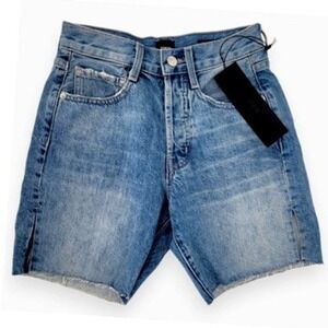 Edwin CAI Denim Shorts Women 24 Blue High Rise 7" Raw Hem Organic Cotton NWT